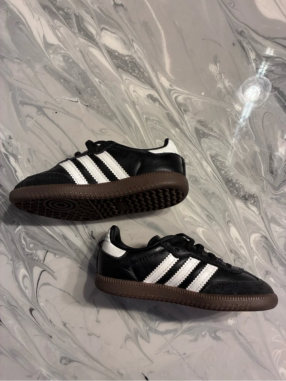 adidas Kids Black Leather Sneakers with White Stripes